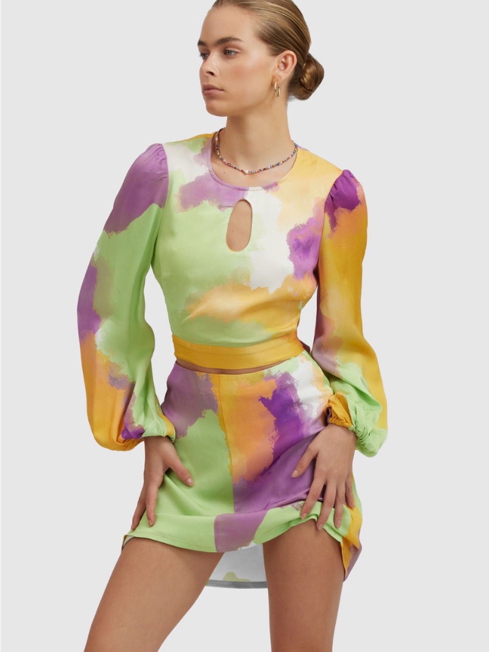The Wolf Gang Abstract Watercolor Print Mini skirt size XS